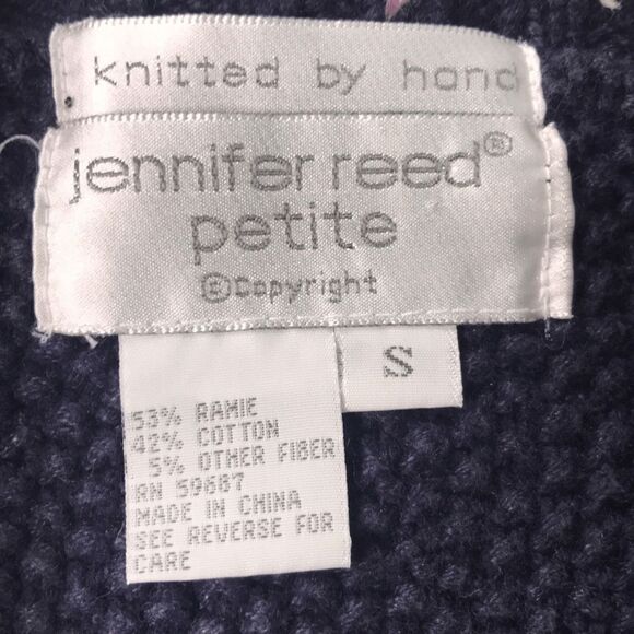 Jennifer Reed hand knitted navy & floral boxy sweater size small petite - Picture 9 of 10